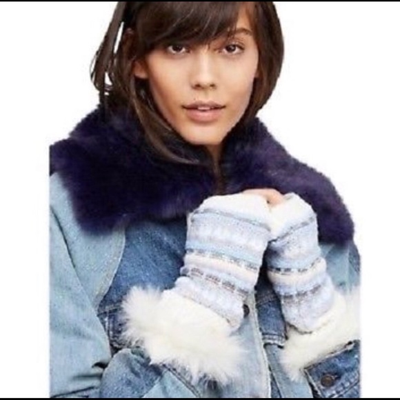 Free People Fingerless Knit Faux Fur Long Gloves - Picture 2 of 6